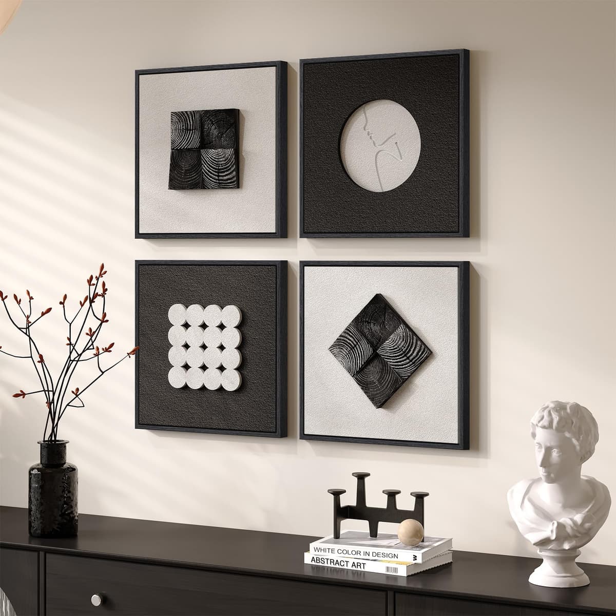 Large 3D Textured Framed Abstract Wall Art for Living Room, 3 Piece Modern Paintings Artwork for Walls, Black White Brown Geometric Sandstone Texture Pictures for Hallway Office Home Decor 24x36 In — view 51