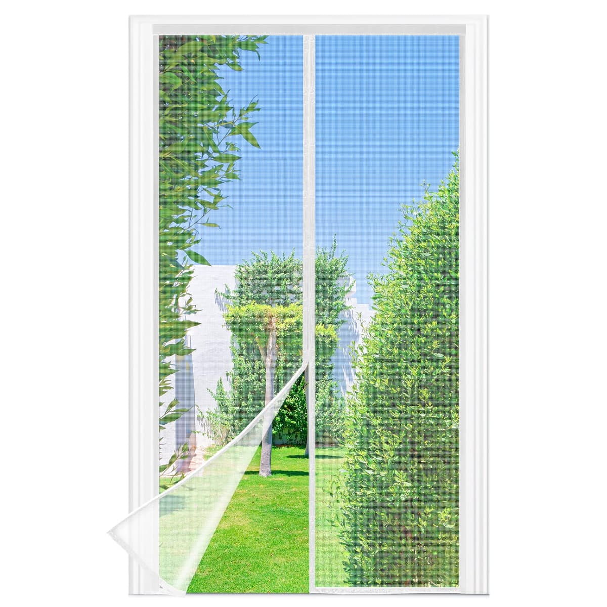 Mosquitera Puerta Magnetica - 90 x 210 CM - Blanco, Mosquiteras para Puertas, Cierre Magnético de Arriba a Abajo, Automáticamente,Mantiene el Aire Fresco