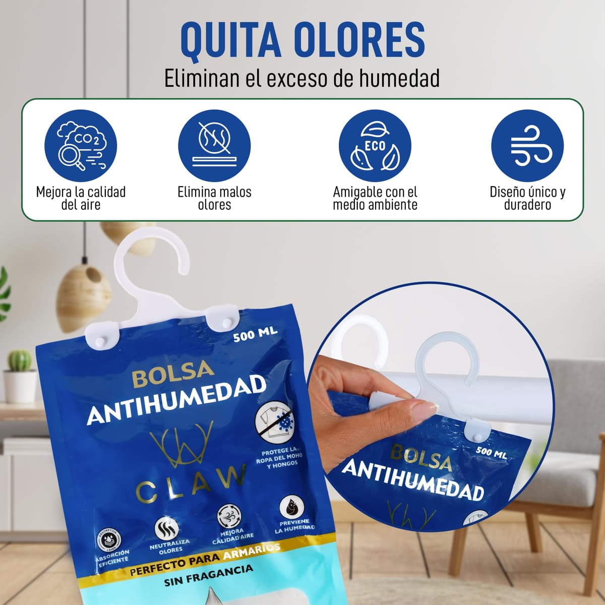 Pack de 24 Bolsas Antihumedad 2.4KG Armario Ropa – Deshumificador Percha Colgante Garaje – Elimina malos Olores - Absorbente Humedad Trastero (24) — view 2