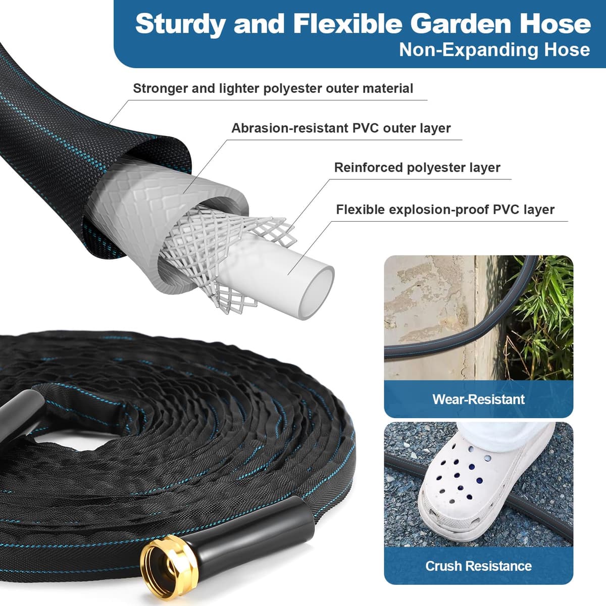 CXEZSIK Garden Hose 50ft Lightweight, Non-Expanding, Leak-Proof Metal Connector, No-Knot No-Tangle, Easy to Store and Carry, Wear-Resistant, 3/4GHT Flexible Water Hose, Hose for Yard, Garden, Outdoor — view 3