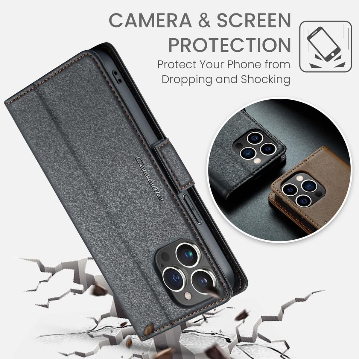 for iPhone 15 Pro Case 6.1 Inch, Premium PU Leather Wallet Case Flip Cover with [RFID Blocking][Card Holder][Stand Function] Shockproof Protective for iPhone 15 Pro, Black — view 6