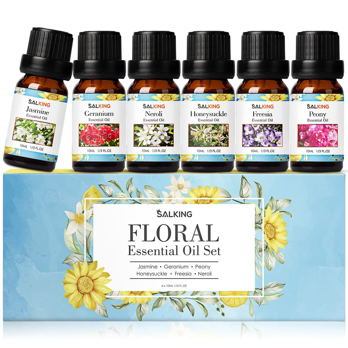 SALKING Flores Aceites Esenciales para Humidificador Difusor 6 x 10 ml,100% Puro Aceites Esenciales Naturales Aceite Perfumado - Lavanda,Rosa, Jazmín, Gardenia, Manzanilla, Flor de cerezo — view 10