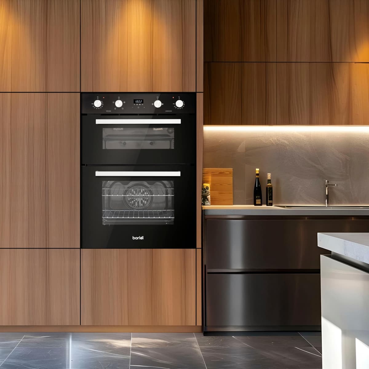 Baridi 72cm Built-Under Double Oven, 74L Capacity, Energy Rating A, 8 Shelf Positions, Black Glass – DH278 — view 2
