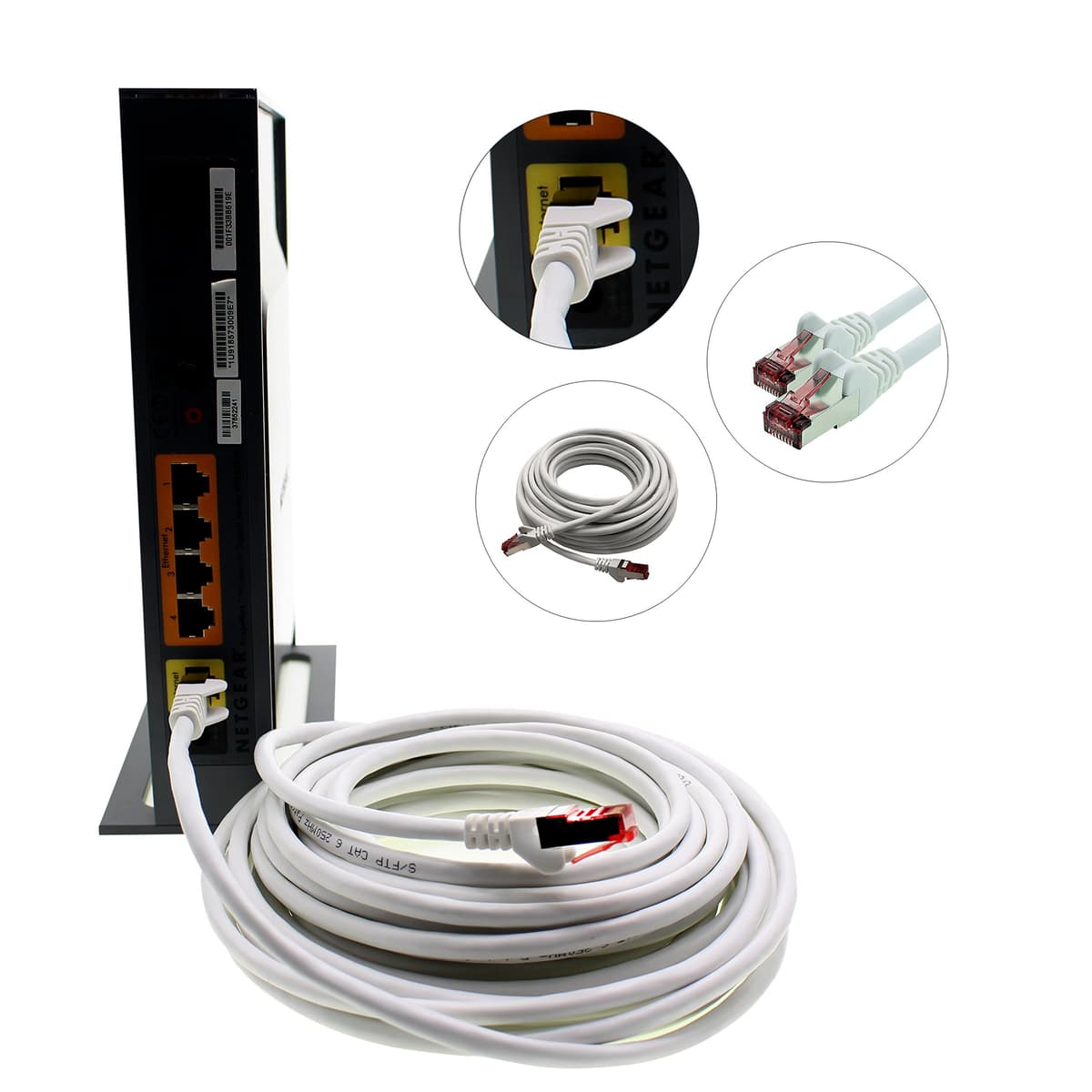 1aTTack.de - 1x 20m CAT6 patch cable S/FTP PIMF shielding CAT.6 RJ45 network cable Ethernet cable DSL LAN router switch modem patch panel - white - 1 piece — view 7