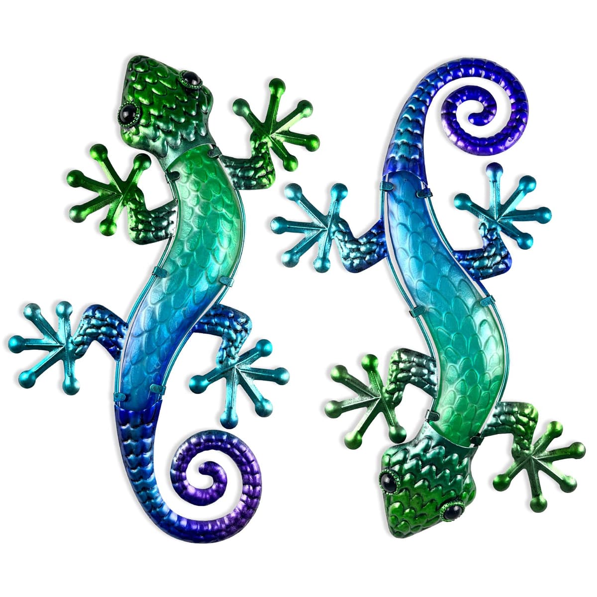 HONGLAND Metal Gecko Wall Art 2 Pack 15 Inch Lizard Outdoor Decor Hanging Glass Sculpture Decoration for Garden Fence Home — view 16
