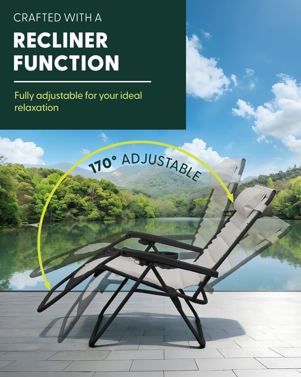 KEPLIN Set of 2 XXL Premium Heavy Duty Padded Two Tone Zero Gravity Chairs - Luxurious Garden Recliners, Adjustable Headrest, Cup & Phone Holder, Foldable, Patio Sun Loungers - 150kg Weight Capacity — view 5