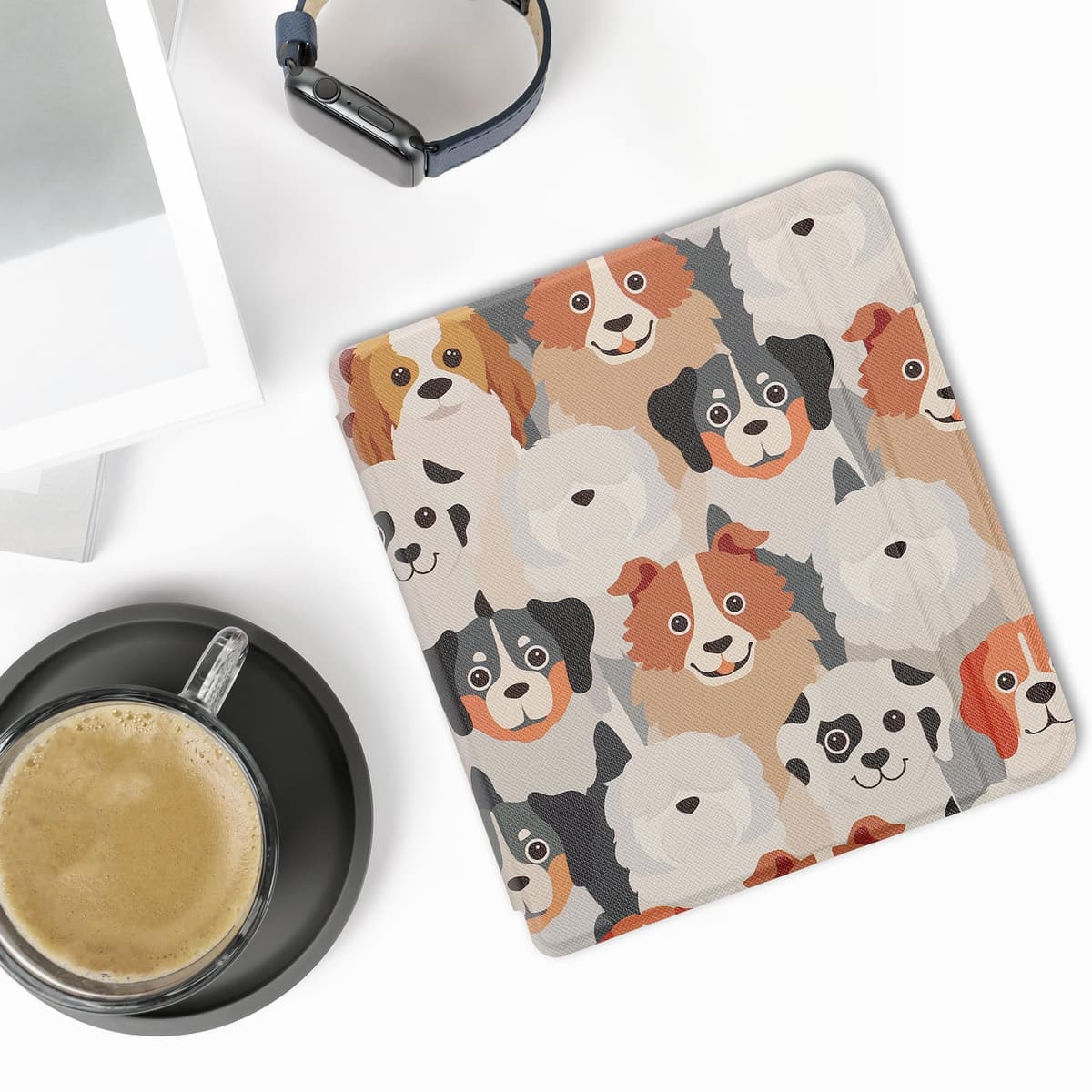 kwmobile Cover for Kobo Libra 2 Case - eReader Cover with auto sleep funktion - Dogs with White/Light Brown/Grey — view 2