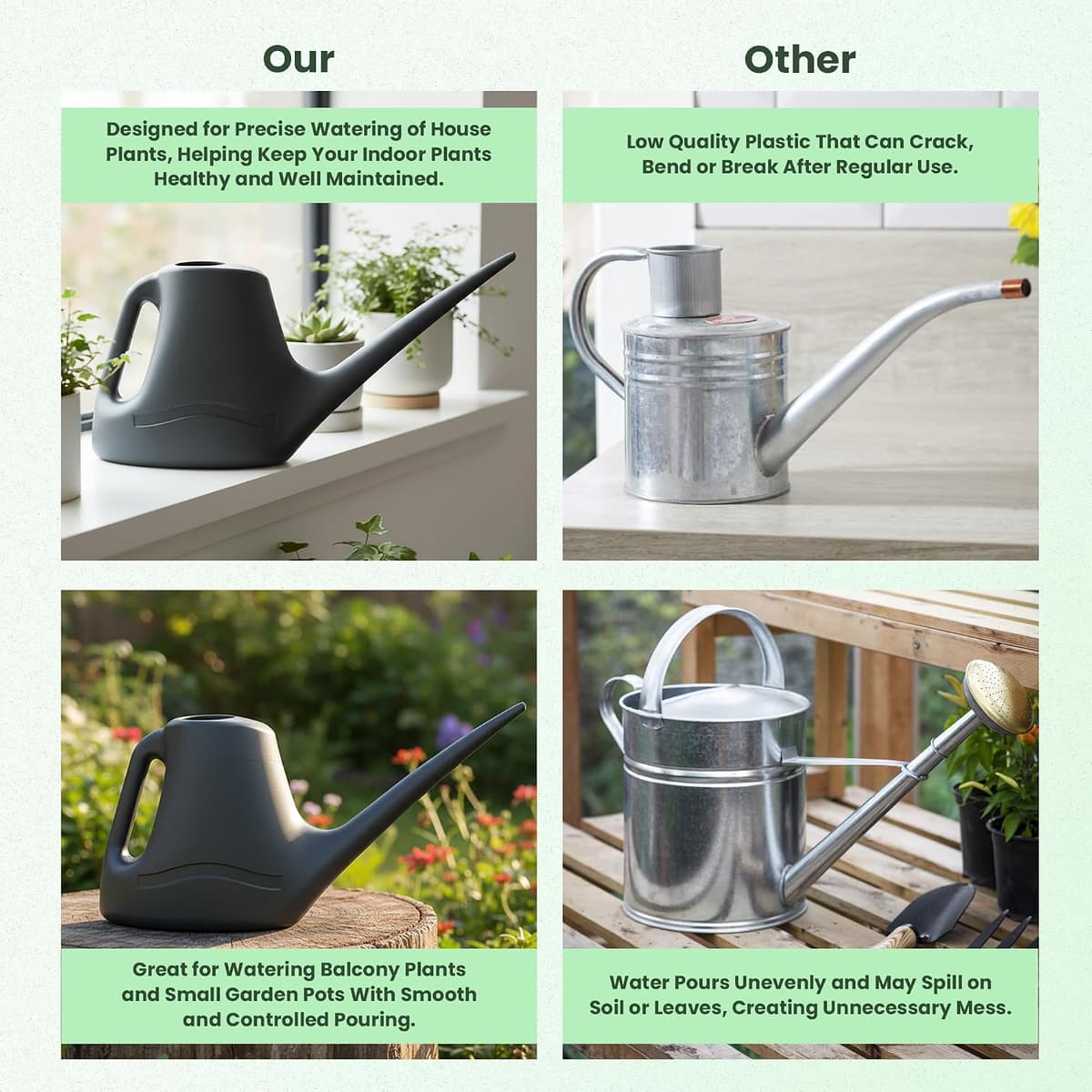 Watering Can 1L for Indoor & Outdoor Plants - Small Watering Jug with Long Spout for Precise Watering for Houseplants, Bonsai, Flowers & Greenhouses 1 L — view 5