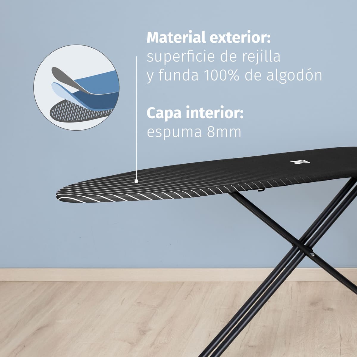 Di4 Tabla de Planchar Press Vivo, Superficie de Planchado 120x45cm, Altura Regulable, Plegable, Funda Resistente Algodón, Ergonómica, Soporte para Planchas y Centros de Planchado — view 3