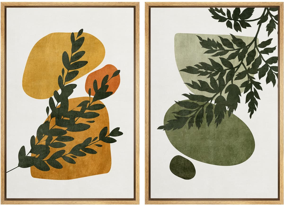 SIGNFORD Framed Canvas Print Wall Art Set Soft Hydrangea Pair Light Blue Florals with Green Leaves Illustration Modern Art Decorative Nordic Nature for Living Room, Bedroom, Office - 24"x36"x2 White — view 28