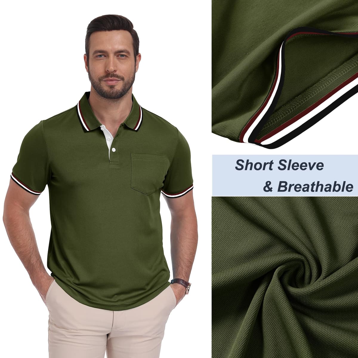 ZITY Polo para Hombre Paquete de 5 Polo Manga Corta Camiseta Golf Trabajo Transpirable Camiseta Informal con Bolsillo Verano 5 Pack T Shirt para Vacaciones — view 5