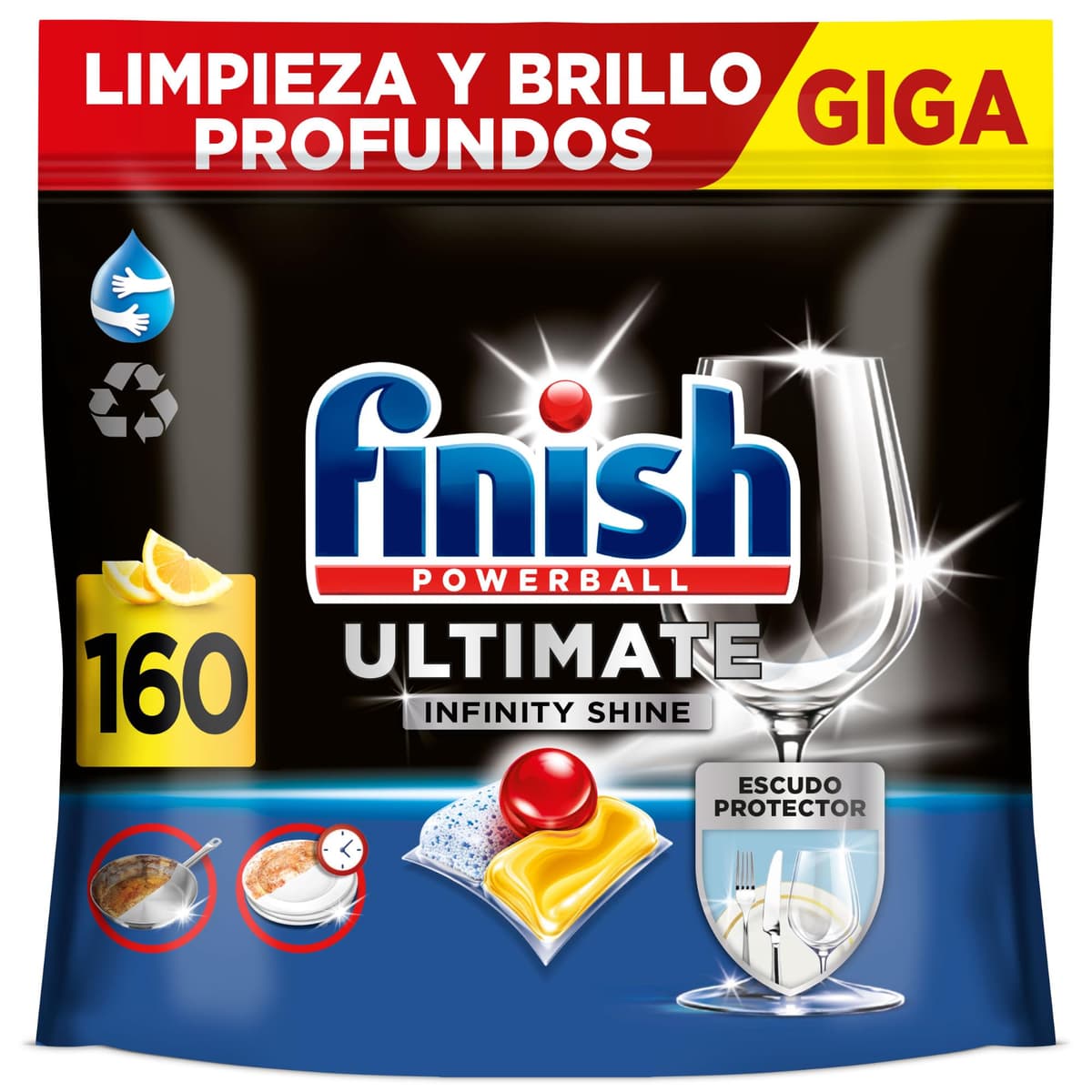 Finish Powerball Ultimate Infinity Shine, pastillas para el lavavajillas con poder quitagrasas y protección del cristal, 2 packs de 80, total 160 Pastillas — view 12