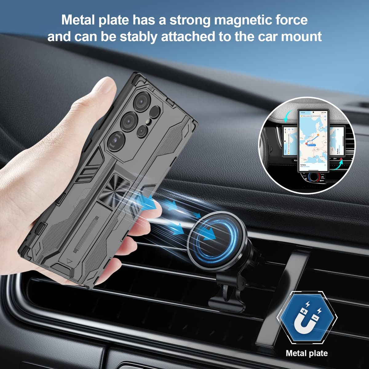 Funda para CMF Phone 2 Pro, Carcasa Antigolpes con Soporte anular metálico, Case Protectora de Grado Militar, Negro — view 615