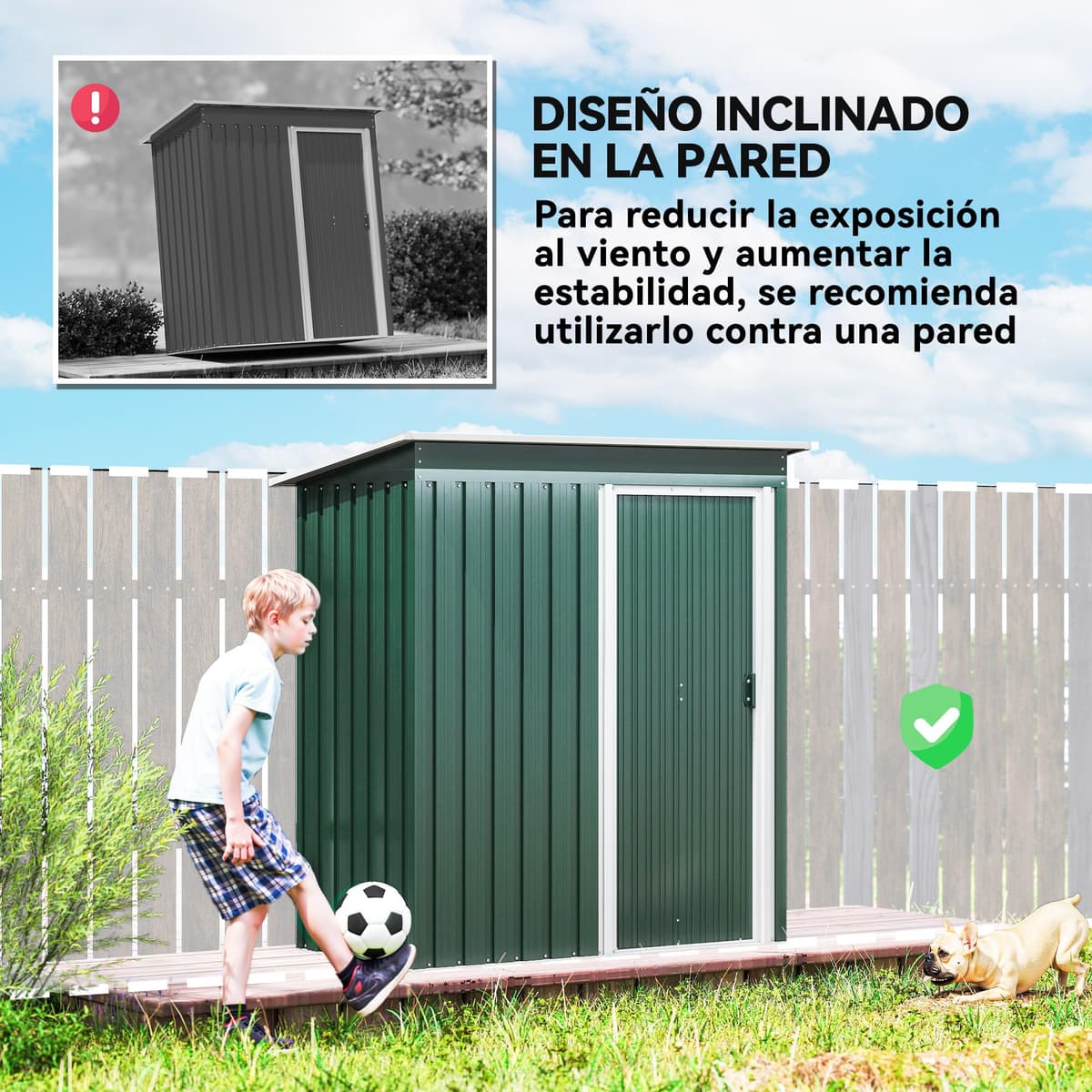 Outsunny Caseta de Jardín Exterior, 1,16 m², 163x89x182 cm, Cobertizo de Jardín Exterior Metálico con Puerta Corredera y Techo Inclinado, para Almacenamiento de Herramientas, Verde — view 5