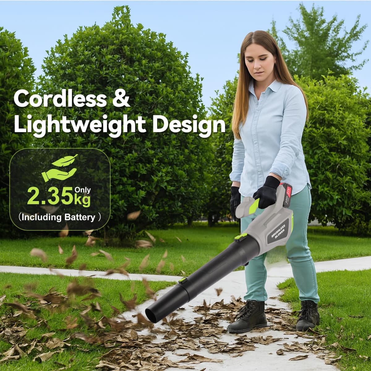 Soplador de Hojas Batería ,con 2x4.0Ah Baterías y Cargador, 132MPH, 380CFM, 3 Velocidades, con Tubo Recto y Curvo, Sopladora de Aire Potente para Jardín, Patio, Césped, Polvo y Hojas — view 4