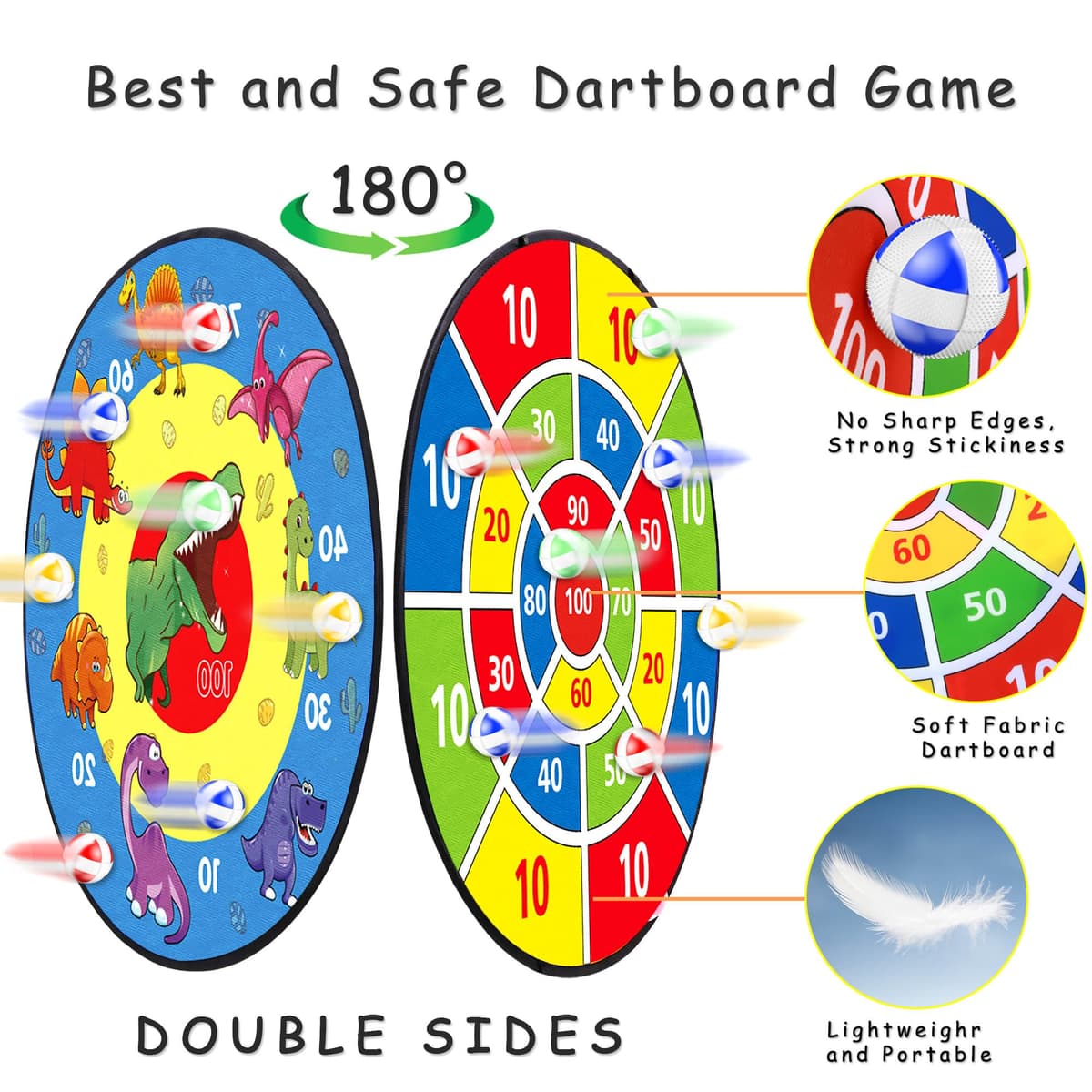 TOMYOU Toy Sports Tablero de Dardos de Doble Cara con Bolas Adhesivas, Juegos de Fiesta para Interiores y Exteriores, Agarre Firme Tablero De Dardos con Juego De Lanzamiento,66cm — view 2