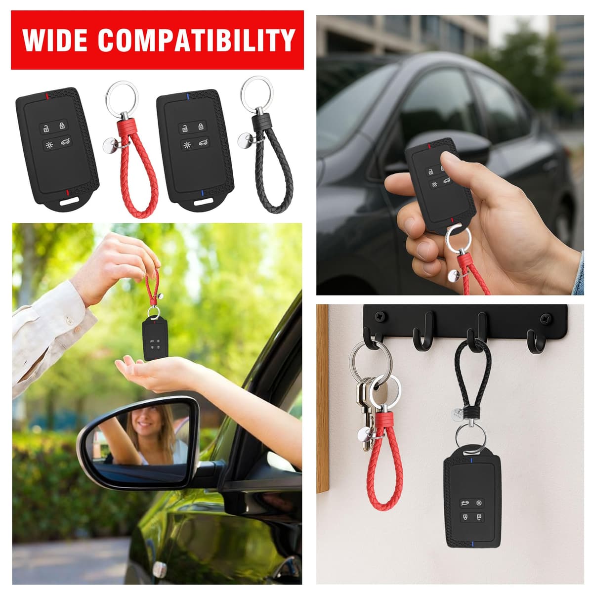 2PCS Car Key Cover for Renault and Dacia 4 Button Key Fob Holder for Renault, Clio, Megane, Kadjar, Captur, Soft TPU Car Key Card Protection Case with Keychain (Blue Line/Red Line) — view 5