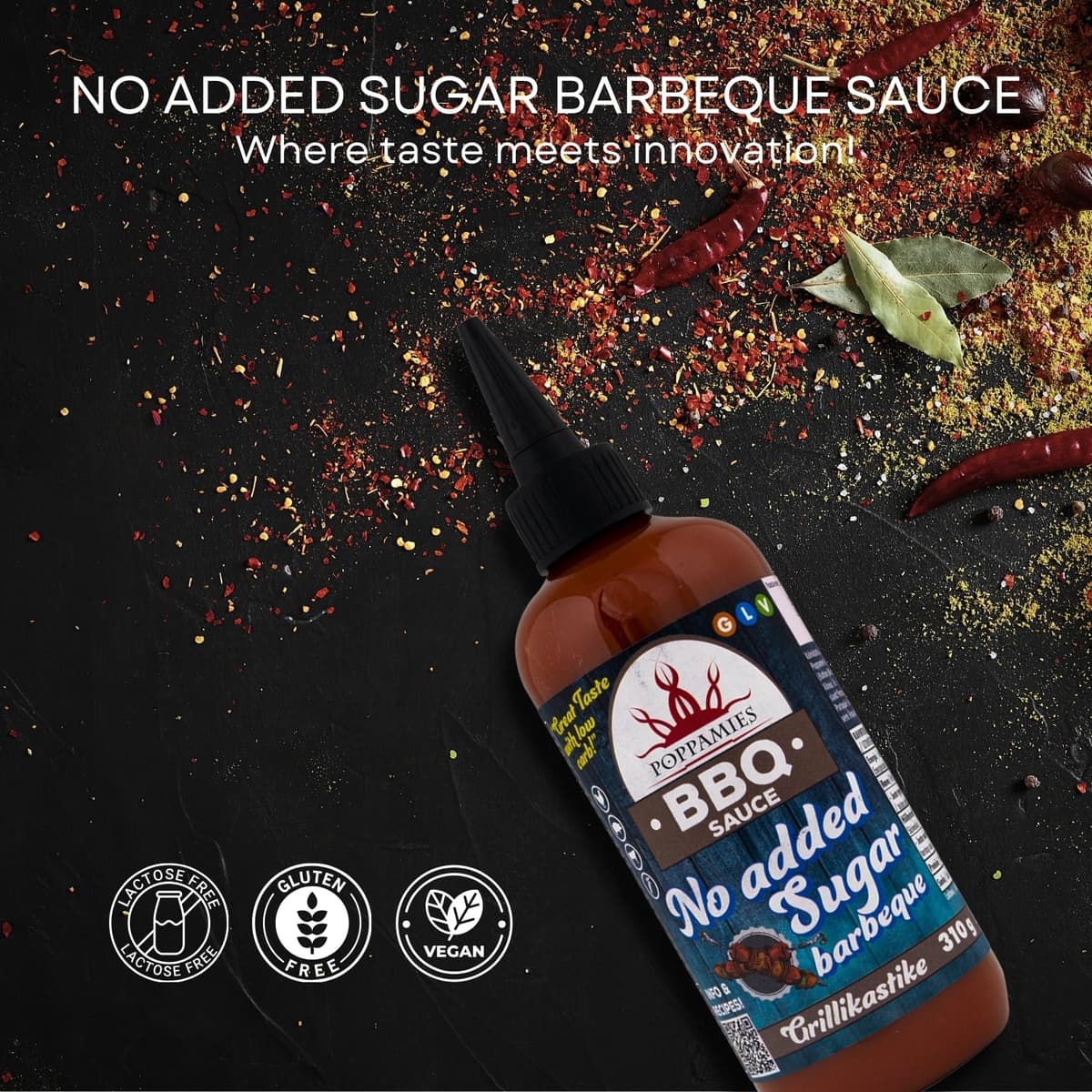 Salsa BBQ Poppamies Sin Azúcares Añadidos – Sabor Ahumado e Intenso Bajo en Carbohidratos – Sin Gluten, Sin Lactosa, Vegana – 310g — view 4