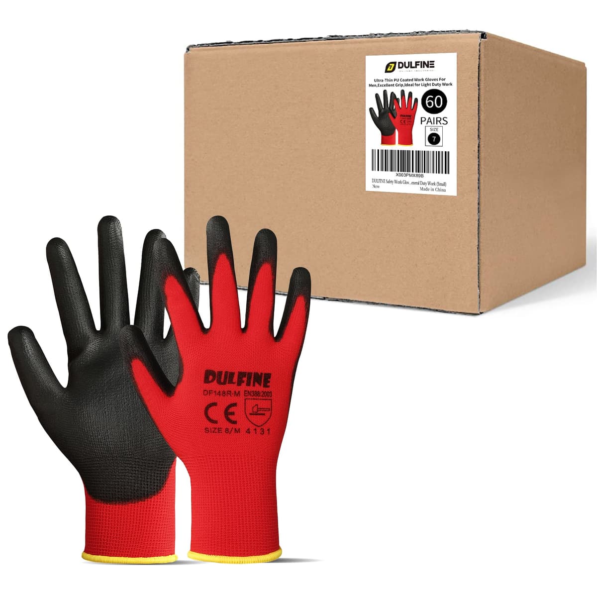 DULFINE Ultra-Thin PU Coated Work Gloves-12 Pairs,Excellent Grip,Nylon Shell Black Polyurethane Coated Safety Work Gloves, Knit Wrist Cuff,Ideal for Light Duty Work. (X-Small) — view 7