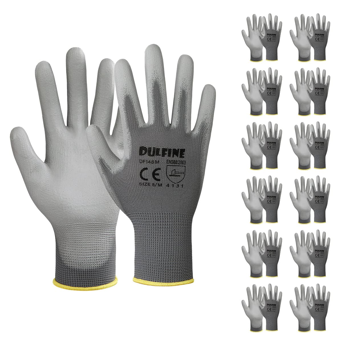 DULFINE Ultra-Thin PU Coated Work Gloves-12 Pairs,Excellent Grip,Nylon Shell Black Polyurethane Coated Safety Work Gloves, Knit Wrist Cuff,Ideal for Light Duty Work. (X-Small) — view 9