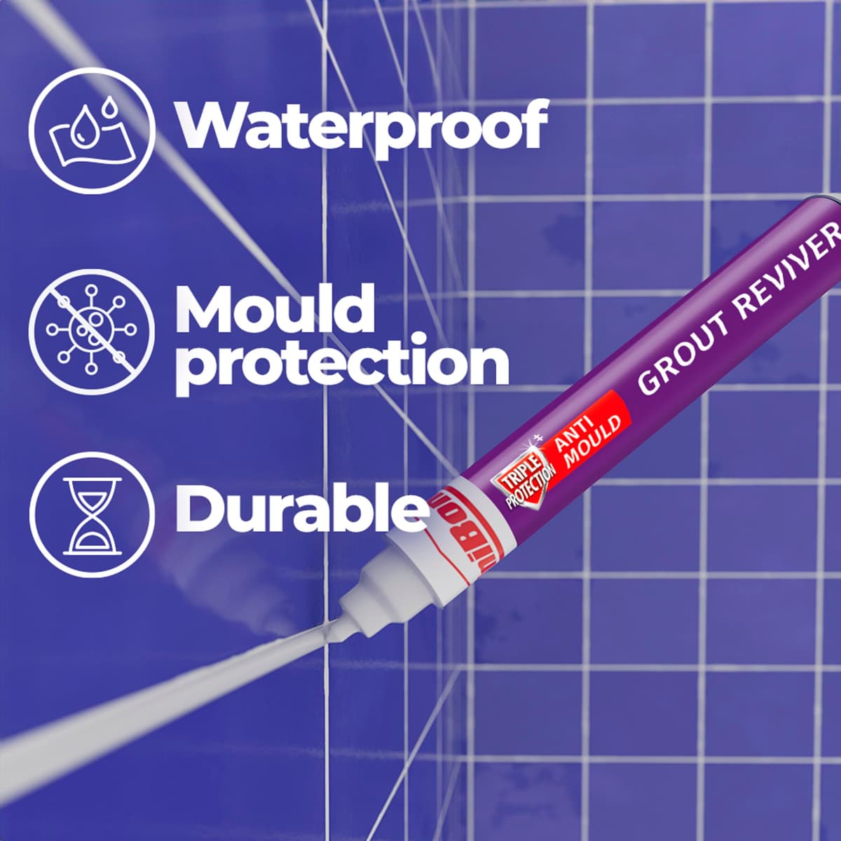 Unibond Grout Reviver Pen, White Grout Pen for Bathroom Grout Joints, Easy to Use Tile Grout Pen, Whitener for Restoring Discoloured & Faded Joints, 1x7ml — view 4