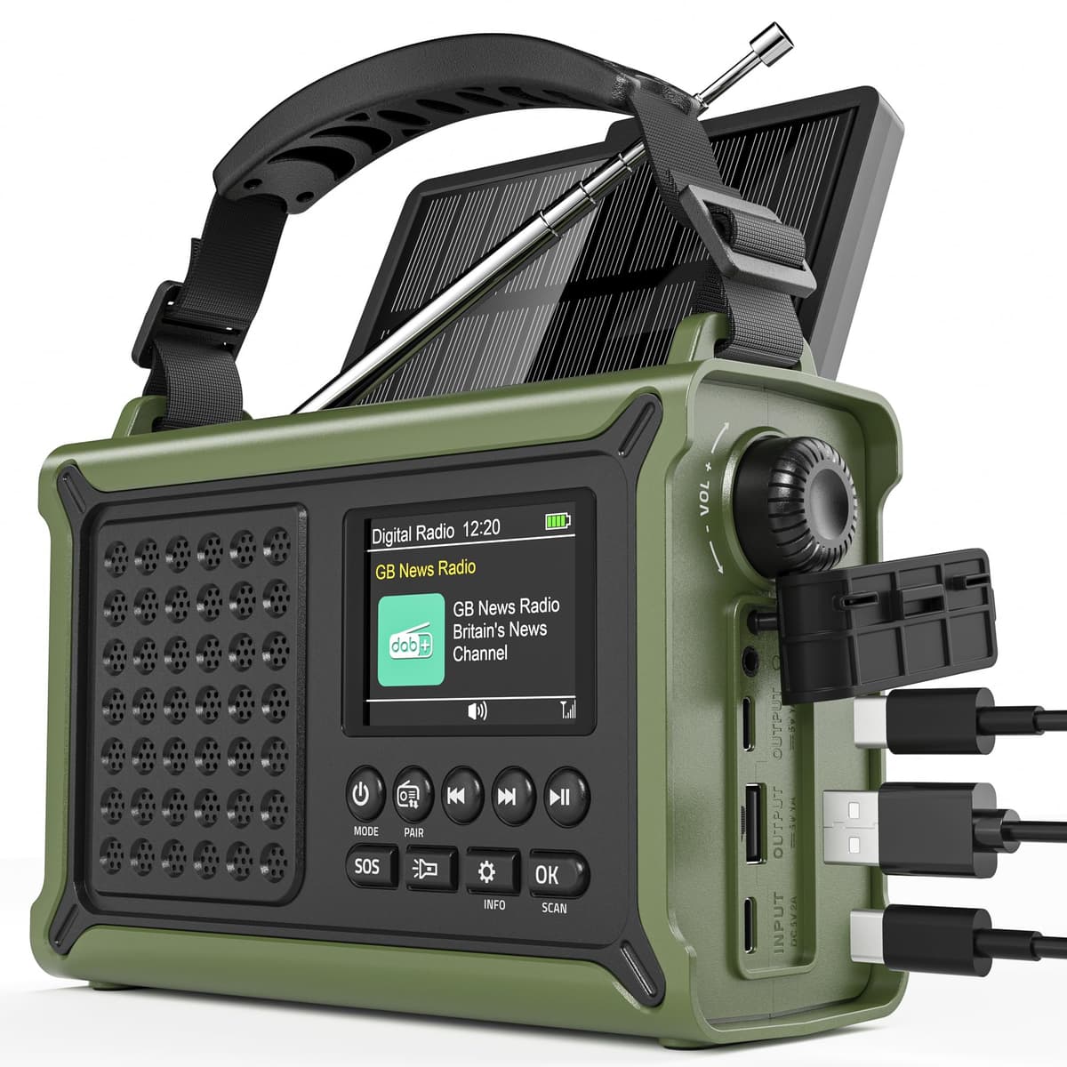 Roxicosly DAB+/DAB/FM Solar Wind Up Radio with 12000mAh Rechargeable Battery, Bluetooth5.0, 2.4" Large Colour Display, Dual USB Chargers, 5W Torch,120db SOS, Dual Alarms for Survival Outdoor