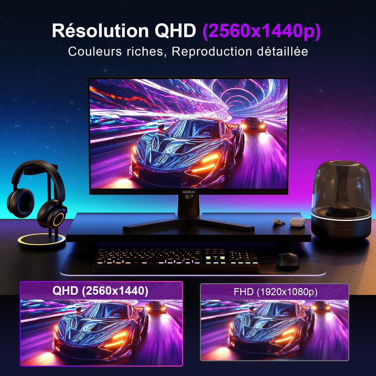27 Pulgadas Monitor Gaming, 200Hz QHD 1440p, IPS, 95% DCI-P3, Baja Luz Azul, Sin Parpadeos, HDMI 2.1 y DP 1.4 — view 3
