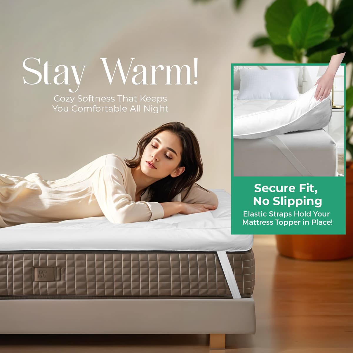 MightySoft Mattress Topper Double Bed 10cm, Extra Deep Quilted Microfiber Topper for Cloudlike Comfort with Extra Warmth & Breathable Support, Fluffy Design with Secure Elastic Straps for Better Sleep — view 3