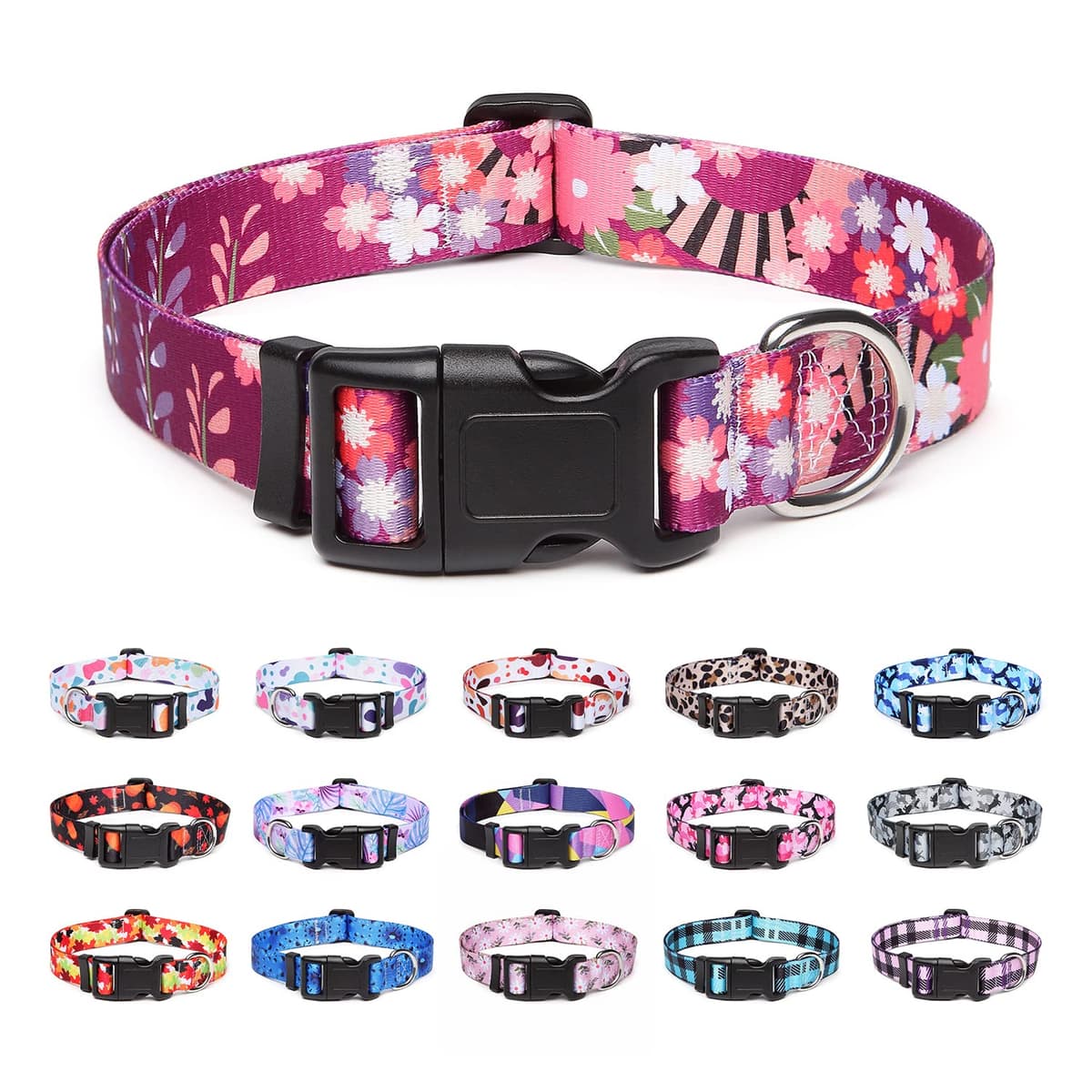 Adjustable Nylon Dog Collar with Patterns, Soft Comfy Pet Collar for Small Medium Large Dogs (S, Purple Plaid) — view 12