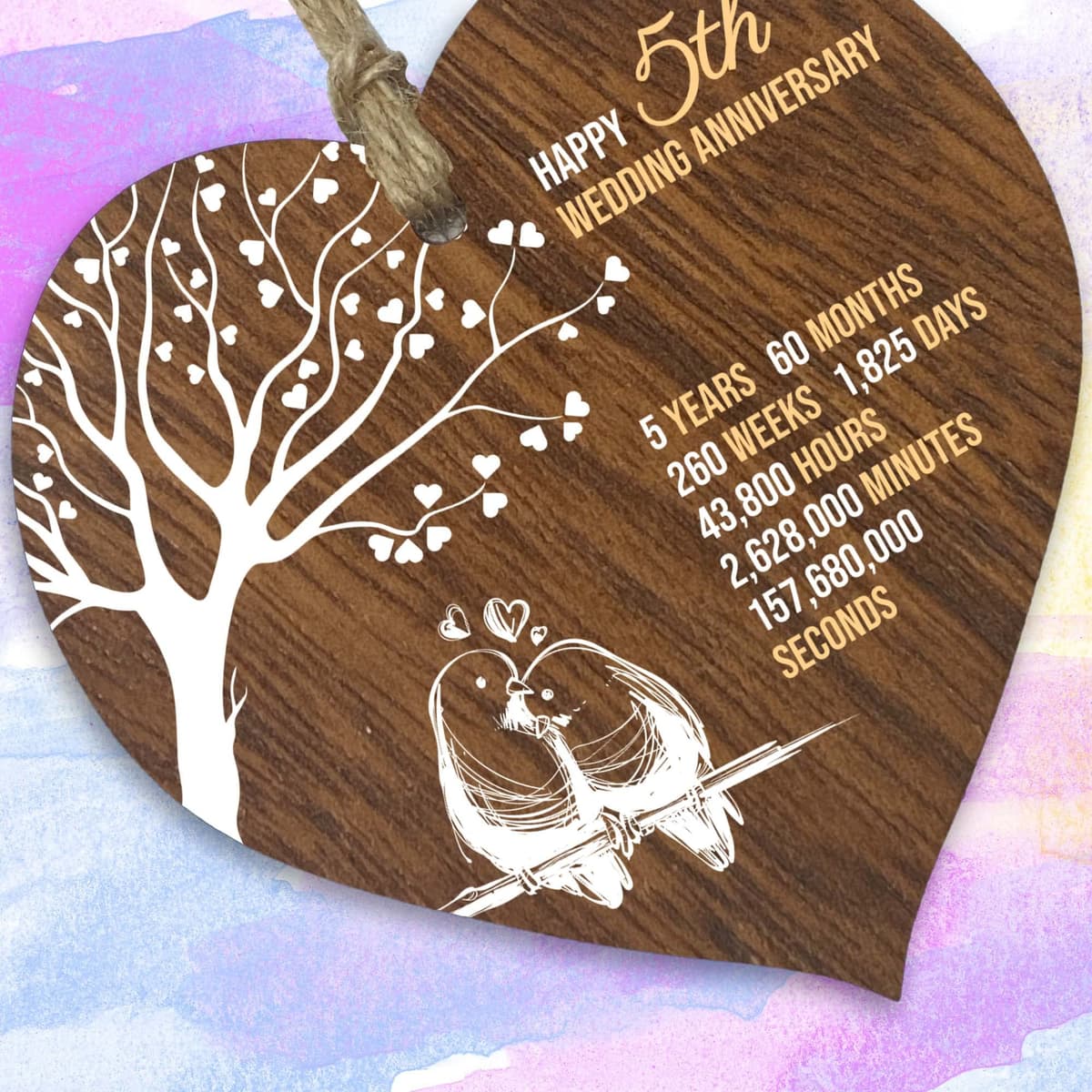 5th Wedding Anniversary Wooden Heart Plaque, Dark Wood Sign Keepsake, Celebrate Wooden Anniversary Wife Husband Boyfriend Girlfriend, Plaque with Quotes Gifts from the Kids — view 2