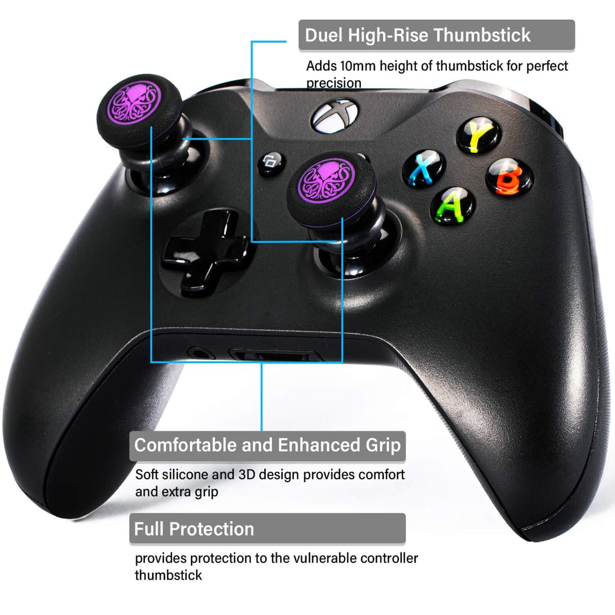 Playrealm FPS Thumbstick Extender & Printing Rubber Silicone Grip Cover 2 Sets for Xbox Series X/S & Xbox One Controller (Cthulhu Secret) — view 2