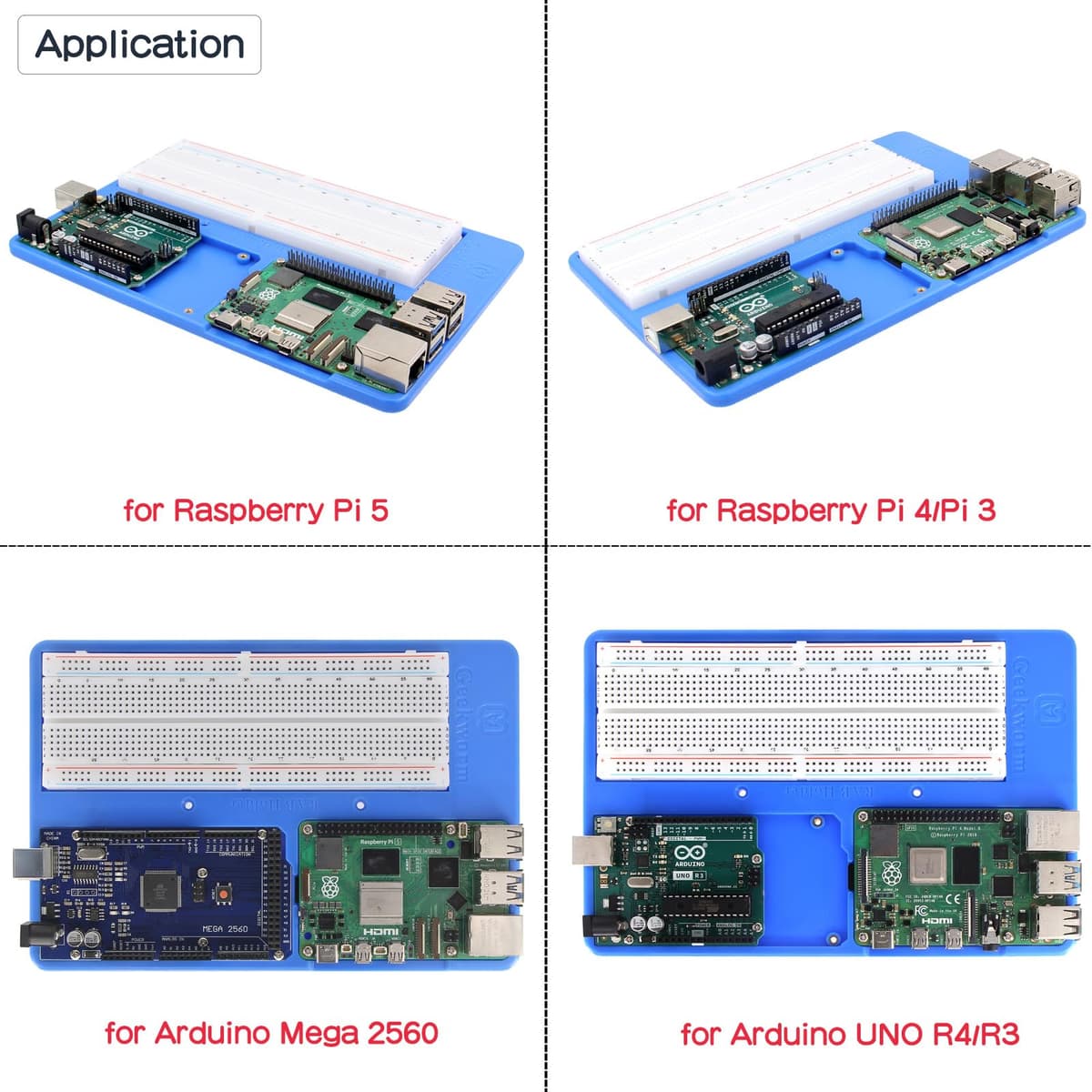 Geekworm RAB Holder Breadboard Base – Compatible with Arduino UNO R4 Minima/WiFi/R3/Mega 2560, Raspberry Pi 5/4B/3B+/3B, 400/830 Point Breadboards – Stable Platform for Education, DIY, and Prototyping — view 2