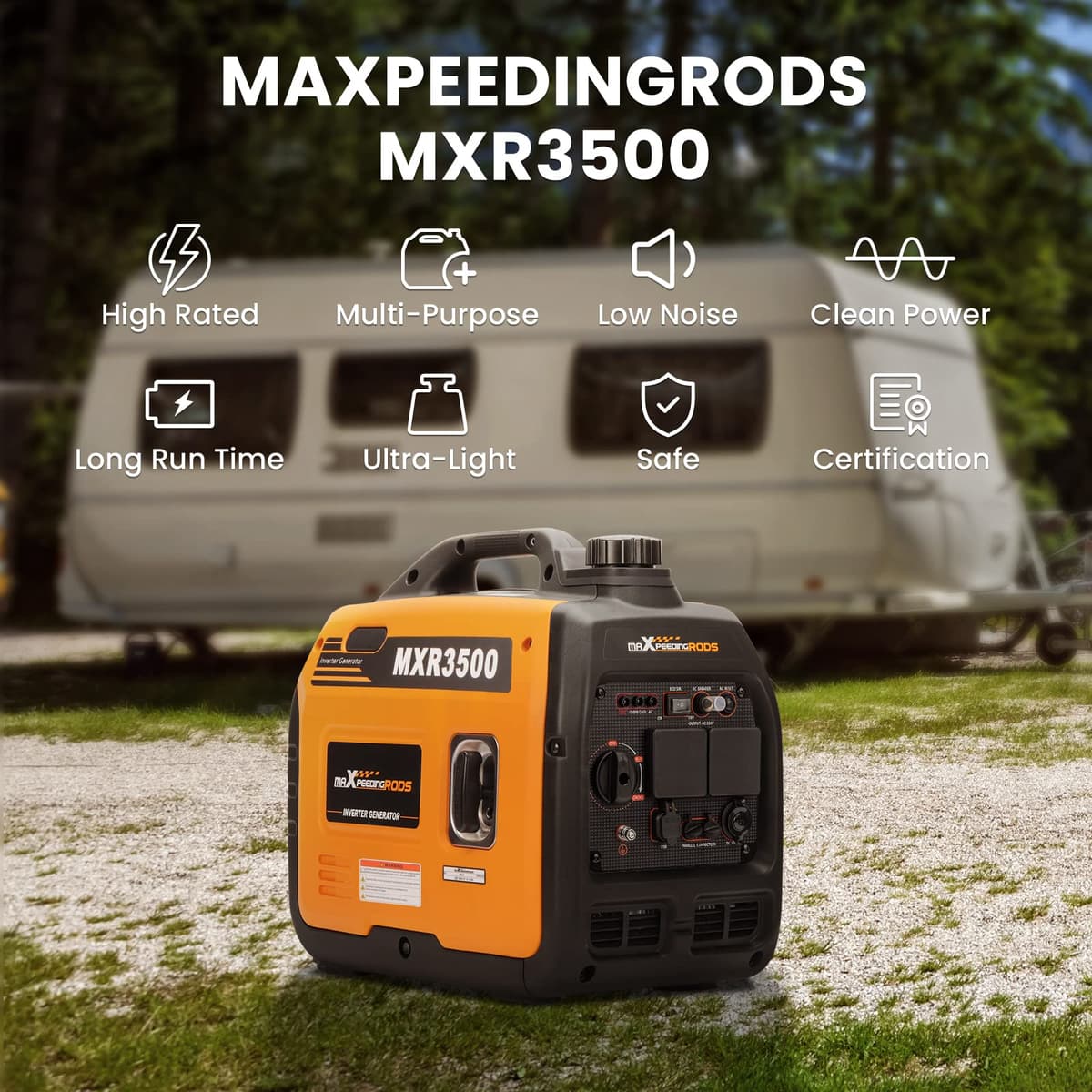 maXpeedingrods 3300W Portable Inverter Generator Petrol Silent Pure Sine Wave Generator for Camping, RV Travel, Home, or Jobsites — view 2