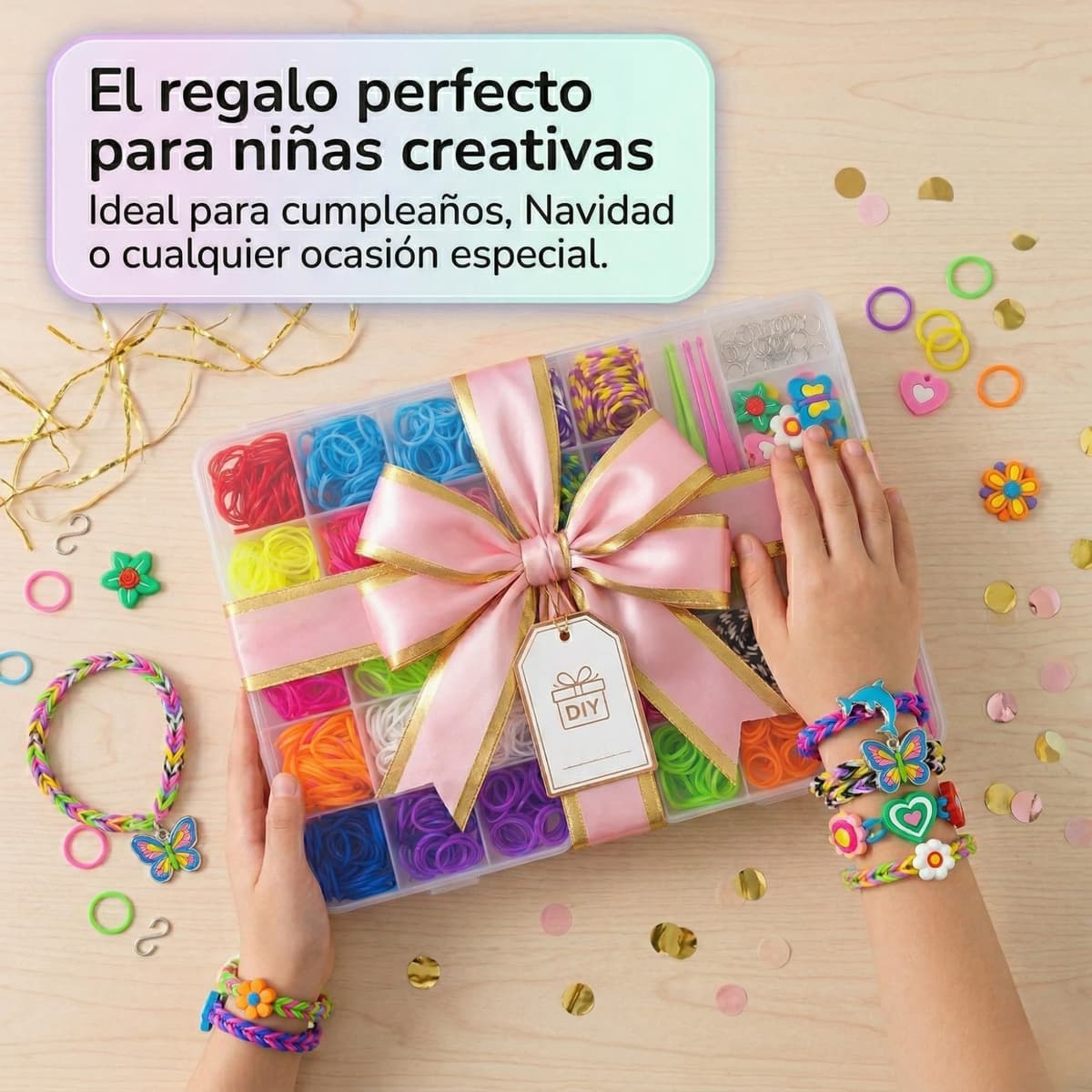 Kit gomas para hacer pulseras de 2000 piezas | Kit pulseras de 24 colores ideal para niña con abalorios y herramientas | Set creativo con cuentas para hacer pulseras, manualidades y regalo original — view 9