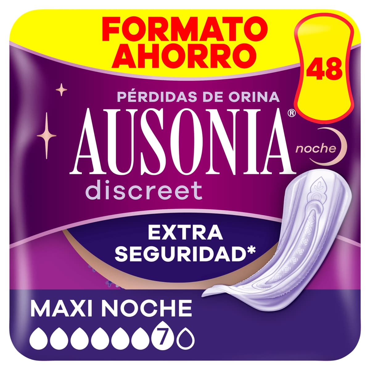 Ausonia Discreet Compresas Maxi Noche, Pack de 48, Para Pérdidas De Orina Para Mujer, Extra Segura Y Discreta