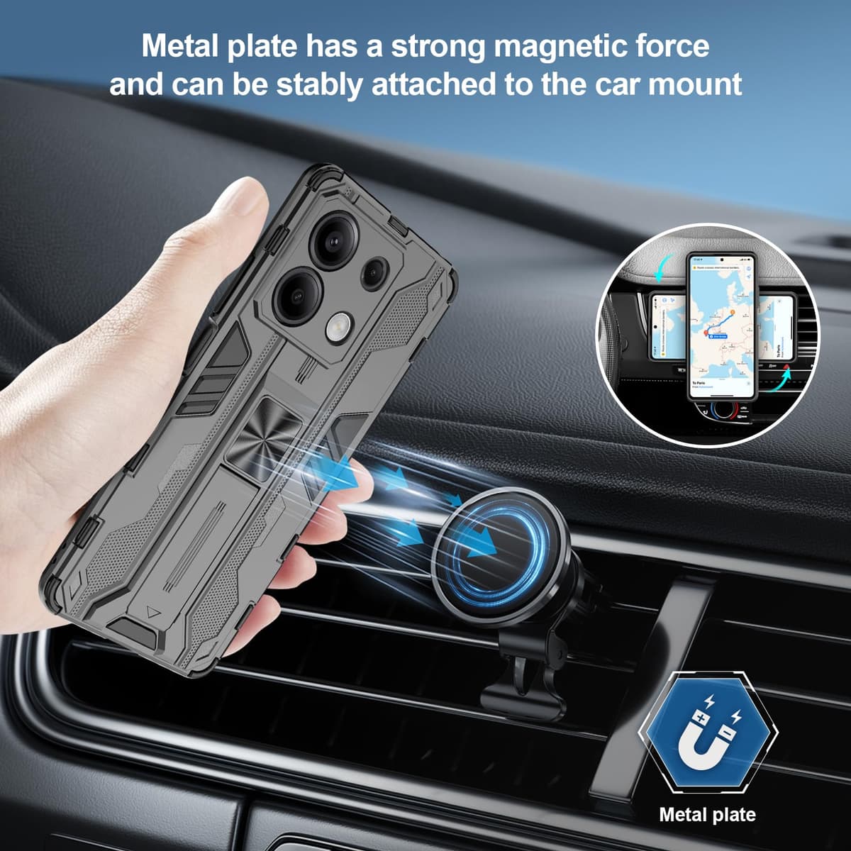 Funda para CMF Phone 2 Pro, Carcasa Antigolpes con Soporte anular metálico, Case Protectora de Grado Militar, Negro — view 1470
