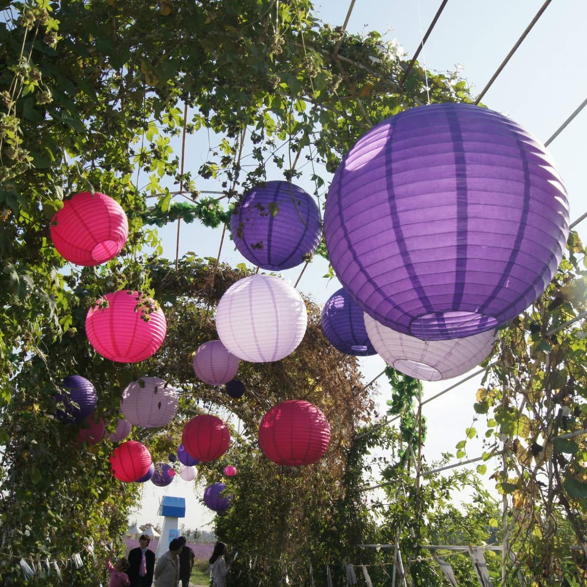 Time to Sparkle Tissue Paper Round Lanterns LampShade Lamp Shade Wedding Birthday Party Decoration | Light Purple, 8"(20cm) | — view 5