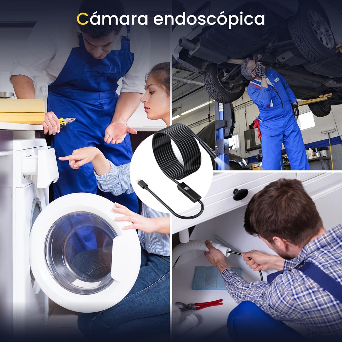 Maxpow Endoscopio Camara de Inspeccion - Endoscopio para Móvil 1920 HD con Cable Semirrígido Flexible, Impermeable IP67 8 LED para Android e iOS, iPhone, para Tuberías Máquinas Alcantarillas 5m — view 6