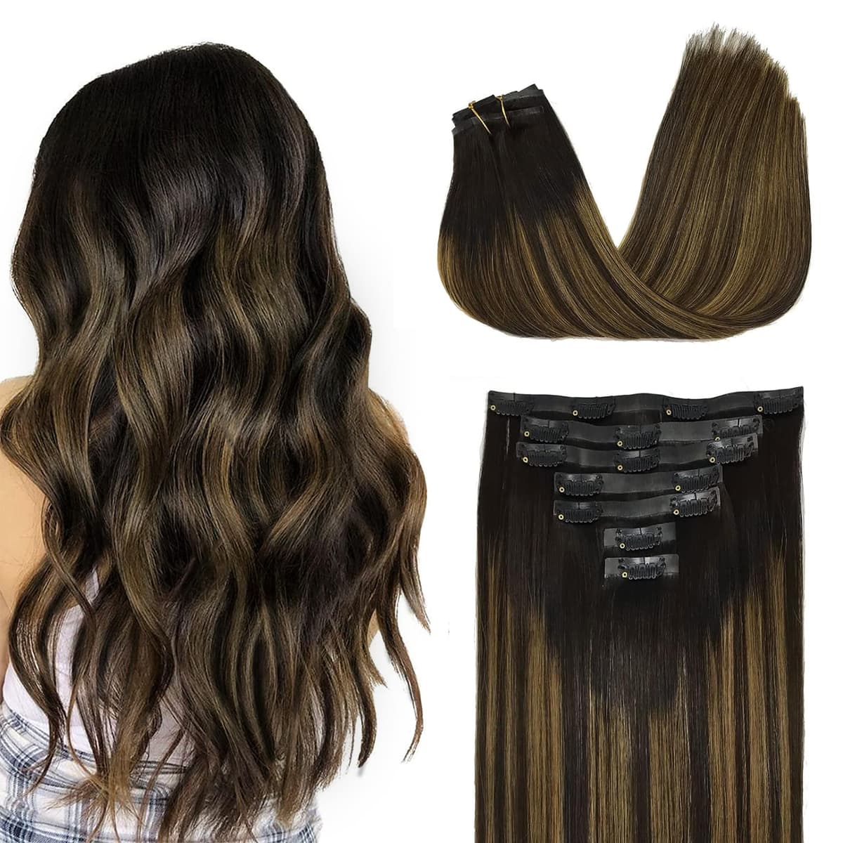 GOO GOO Clip in Hair Extensions Human Hair, 18inch 150g 9Pcs, #2 Dark Brown, Hair extensions for women, Human Hair Extensions Clip in — view 226