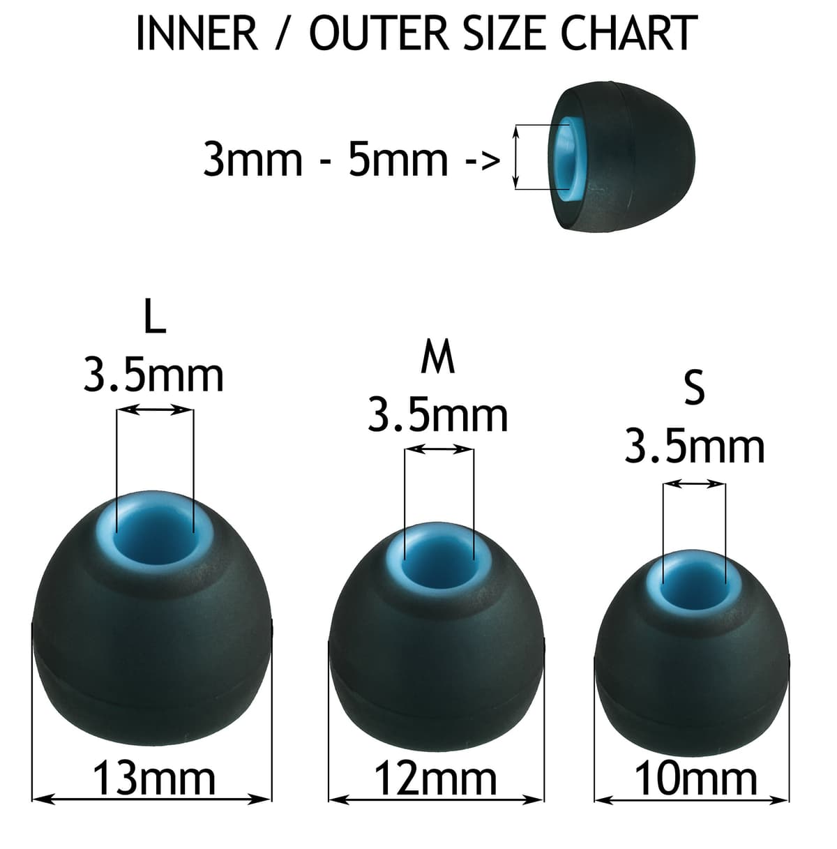 Xcessor (S) 7 Pairs (14 Pieces) of Silicone Replacement In Ear Earphone Small Size Earbuds. Replacement Ear Tips for Popular In-Ear Headphones. Black/Blue — view 4