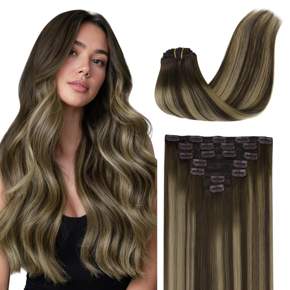 GOO GOO Clip in Hair Extensions Human Hair, 18inch 150g 9Pcs, #2 Dark Brown, Hair extensions for women, Human Hair Extensions Clip in — view 56
