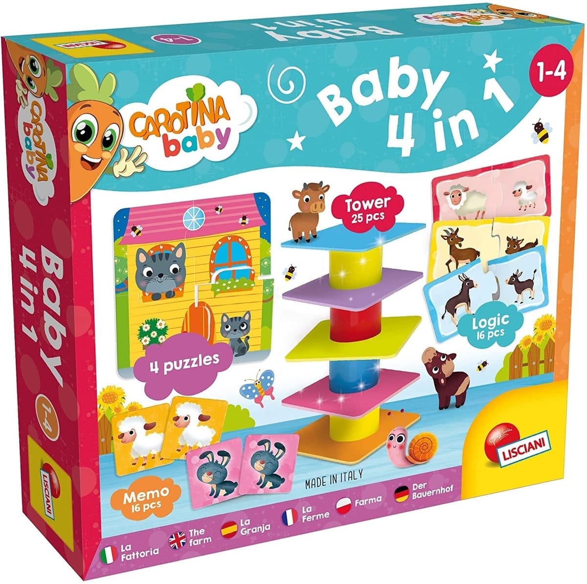 Lisciani - CAROTINA BABY - Collection of 10 Educational Games for Children from 2 to 4 Years - Balance Tower, Puzzle, Memory, Colours, Tombola and much more - Complete Game Kit — view 8