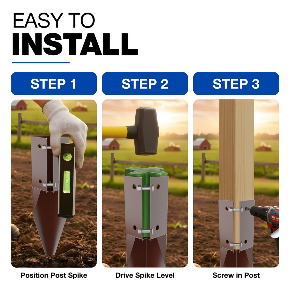 GeZu Impex Swift Clamp Repair Spur 75 x 75 mm Powder Coated Set of 4 Fence Post Repair Spur Post Support Drive in Metal Repair Spike — view 3