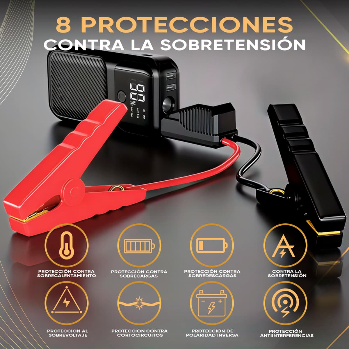 Sweet Car and Motorcycle Battery Jump Starter 8000A | Portable Car Jump Starter (Petrol and Diesel) with Screen and Flashlight 4 Modes| Quick Charge 30W | Battery Booster 12V | Includes Case and USB — view 2