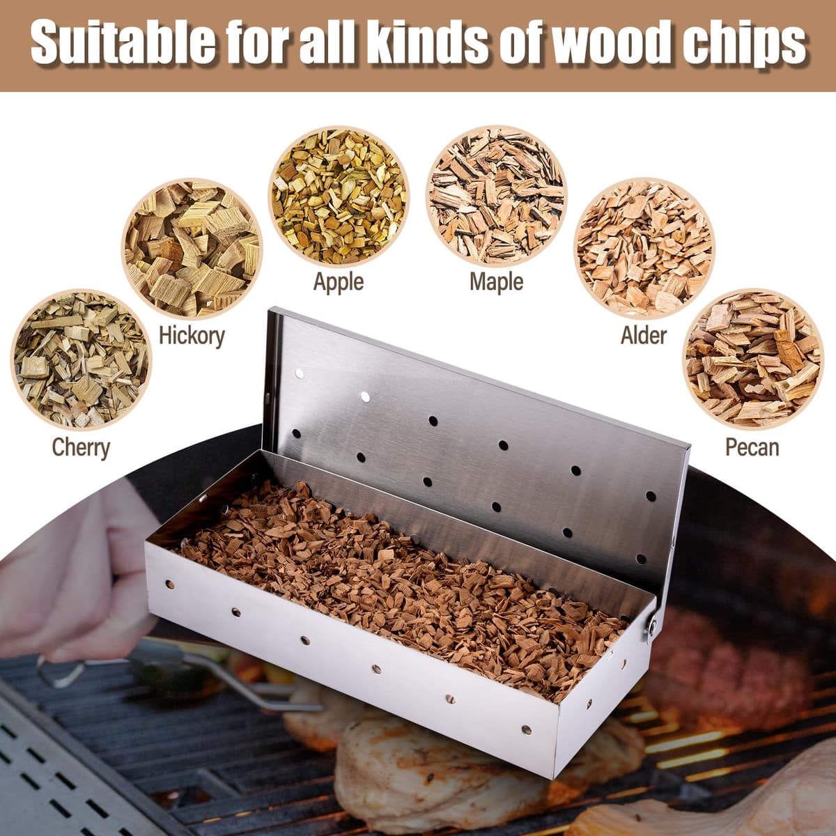 Juego de Tubos para Ahumar con Pellets Tubo para Ahumar, Accesorios para Barbacoas de Gas o de Carbón, Caja para Ahumar de Acero Inoxidable para Asar Carne Barbacoas al Aire Libre Cocina — view 4