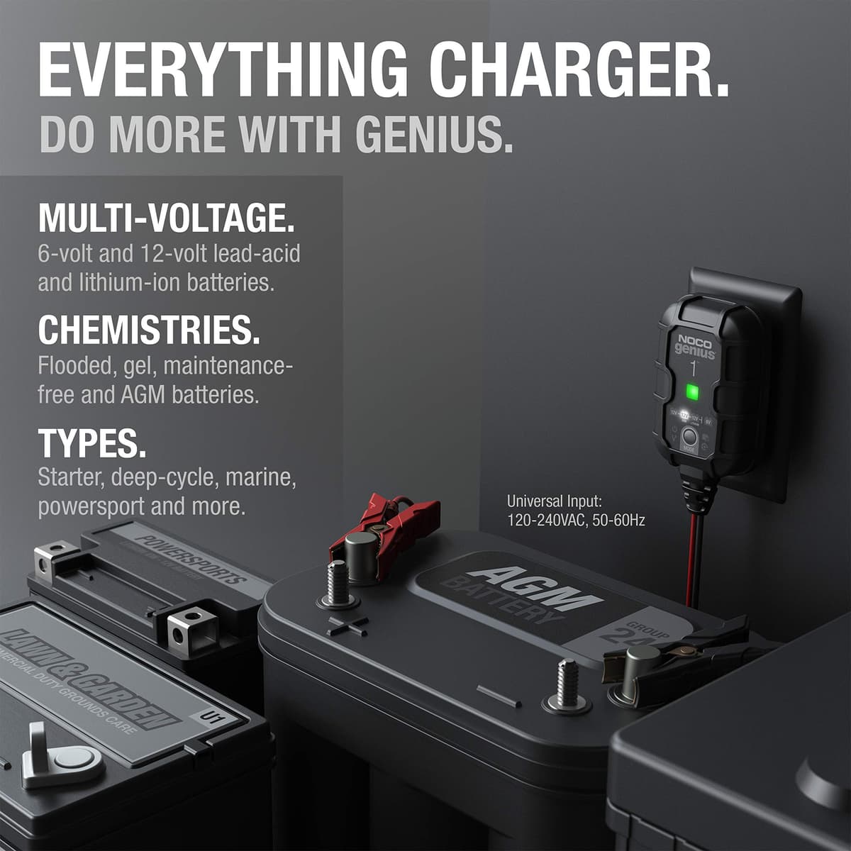 NOCO GENIUS1: 1A 6V/12V Smart Battery Charger – Automatic Maintainer, Trickle Charger & Desulfator with Overcharge Protection & Temperature Compensation – For Lead-Acid & Lithium Batteries — view 5