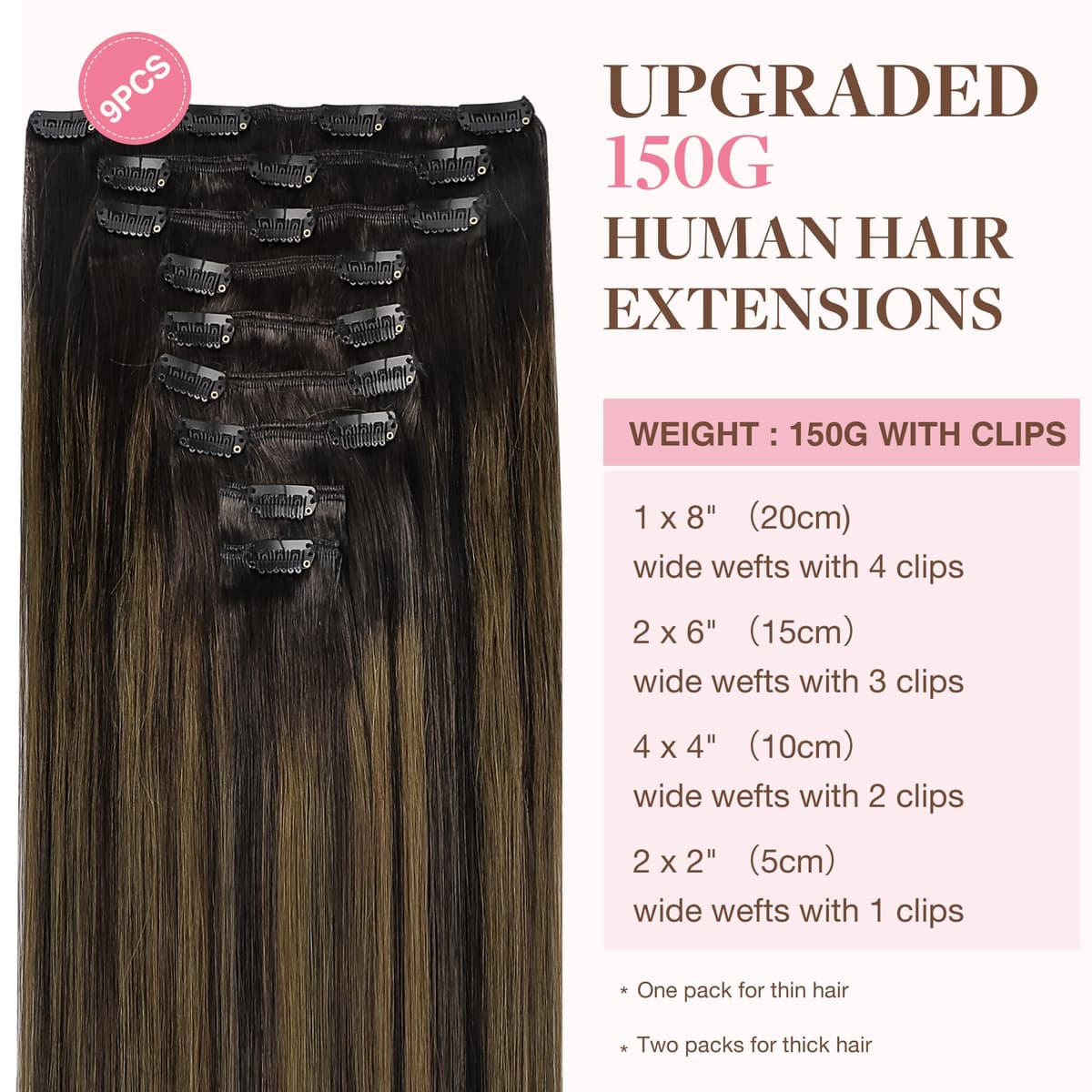 GOO GOO Clip in Hair Extensions Human Hair, 18inch 150g 9Pcs, #2 Dark Brown, Hair extensions for women, Human Hair Extensions Clip in — view 306