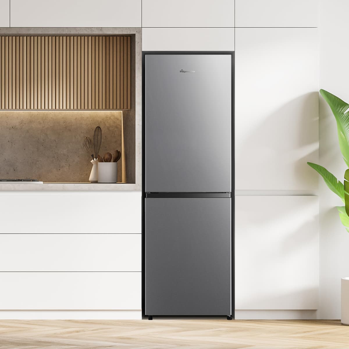 Fridgemaster MC55240ES 55cm Freestanding 252L 50/50 Fridge Freezer - LED Lighting, Silver - E Rated, H174.3 x W55.4 x D55.8 (cm) — view 12
