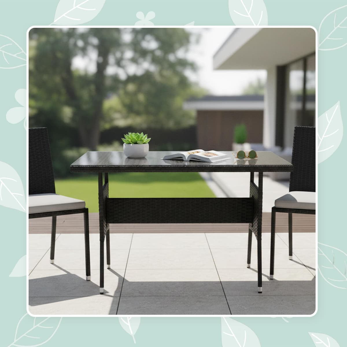 Relaxdays Mesa de jardín de polirattan con sobre de Vidrio, Resistente a la Intemperie, 70x100x60 cm, Negro — view 2