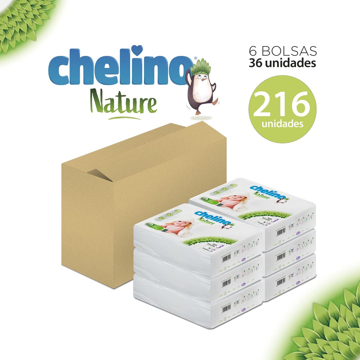 Chelino Nature Pañal Infantil Talla 3 (4-10 kg), 216 Pañales — view 5